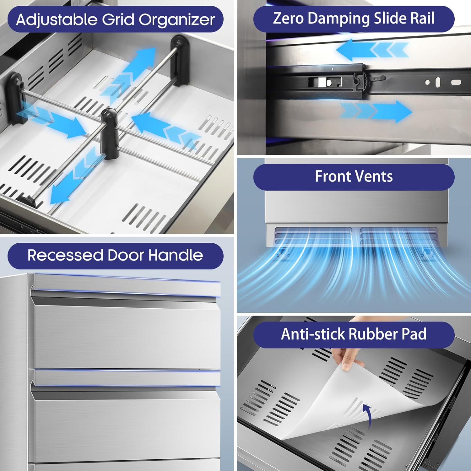 Tylza 3 Drawers Beverage Refrigerator, 190 Cans 24'' Beverage Fridge with Wheels, Outdoor Waterproof, All Stainless Steel Body, Undercounter or Freestanding, Drink Fridge for Home, Patio & Commercial