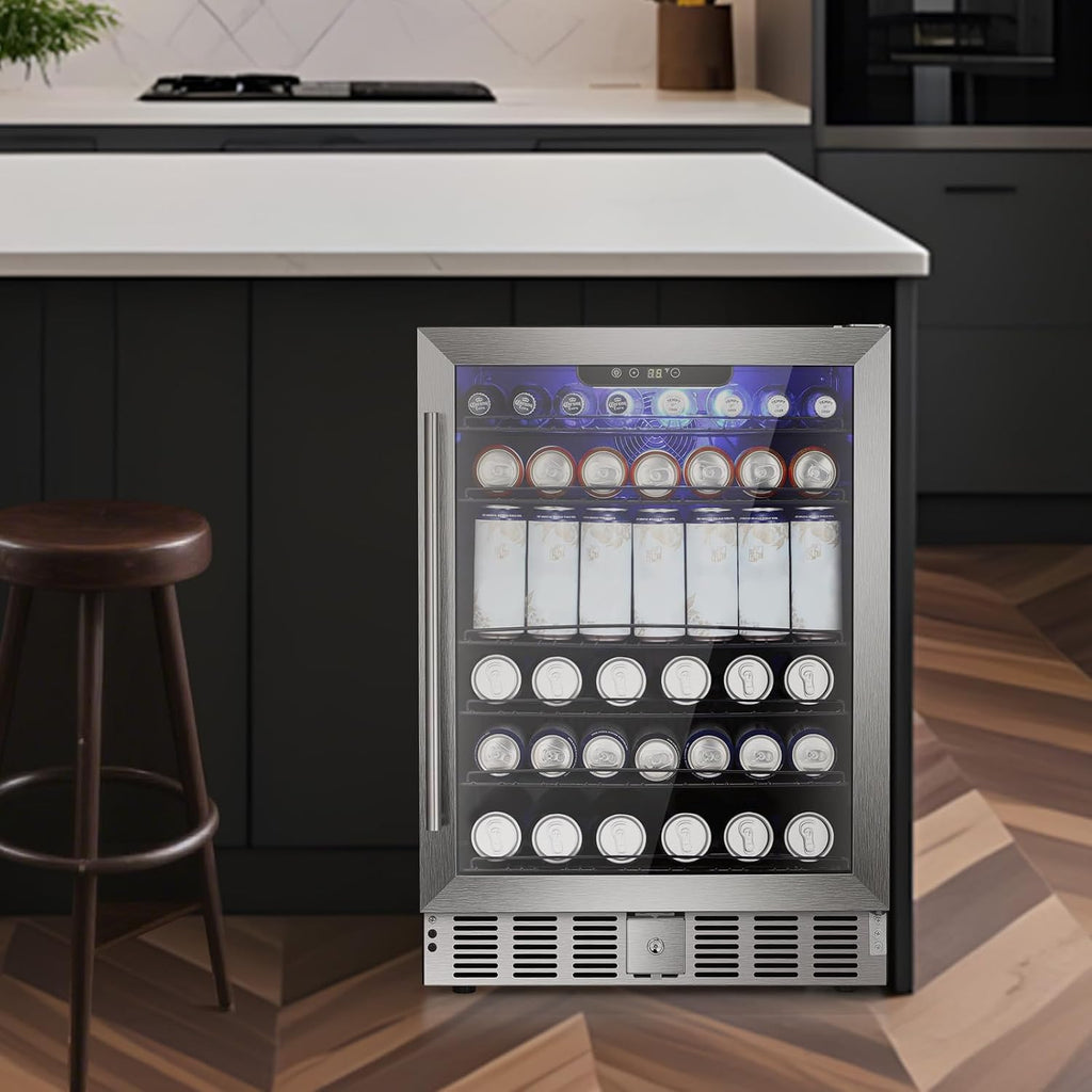 COWSAR 24 Inch Wine Cooler, 46 Bottles Commercial Wine Fridge, Tall Freestanding/Built-in Beverage Refrigerator Drink Fridge with Dual-Layer Digital Temp Control Glass Door, Removable Wooden Shelves