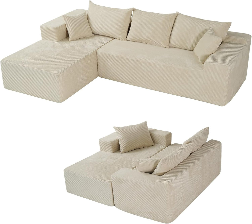 Beige Sectional Couches for Living Room, Boneless Couch with L-Shape Chaise, Modular Sofa in Box with Deep Seat, No Assembly Required