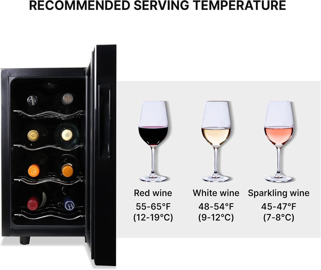 Koolatron 8 Bottle Wine Cooler, Black, Thermoelectric Wine Fridge, 0.8 cu. ft. (23L), Freestanding Urban Series Wine Refrigerator, Red, White and Sparkling Wine Storage for Kitchen and Apartment