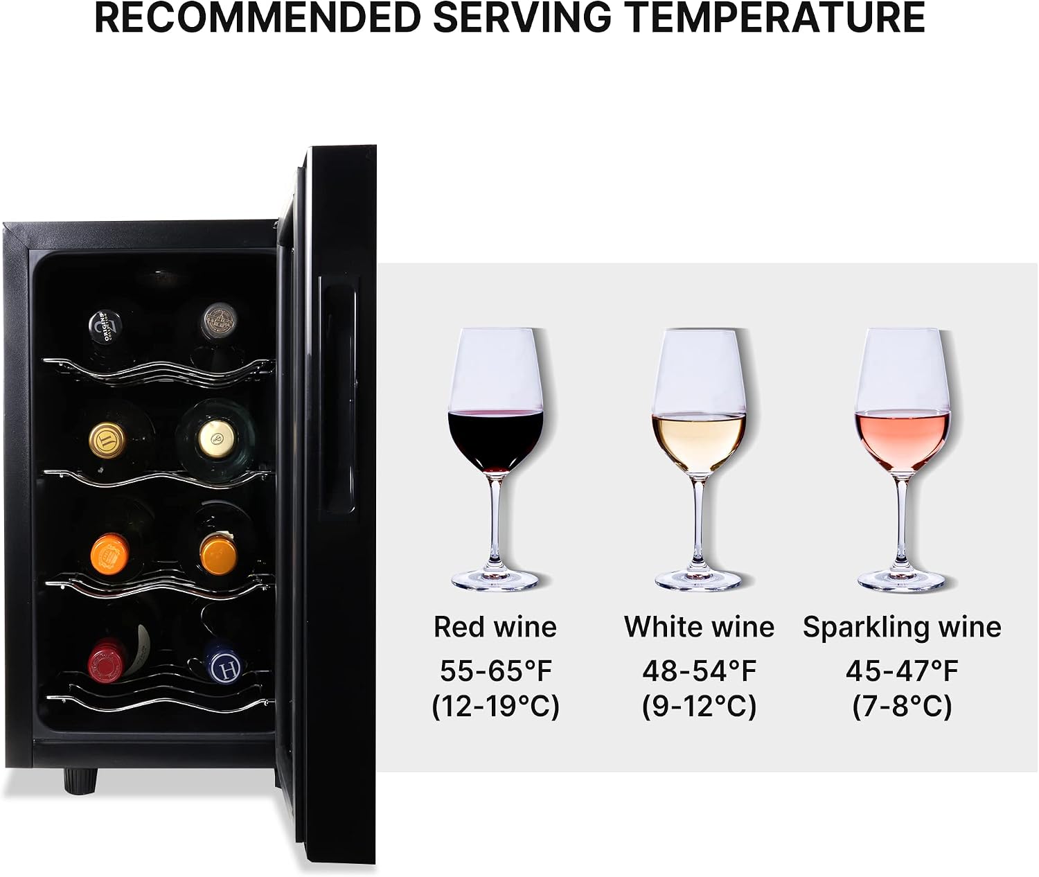 Koolatron 8 Bottle Wine Cooler, Black, Thermoelectric Wine Fridge, 0.8 cu. ft. (23L), Freestanding Urban Series Wine Refrigerator, Red, White and Sparkling Wine Storage for Kitchen and Apartment