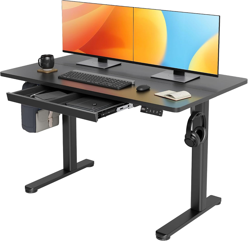 Claiks Standing Desk with Drawers, 48x24 Inch Electric Stand Up Desk, Adjustable Height Computer Workstation, Black