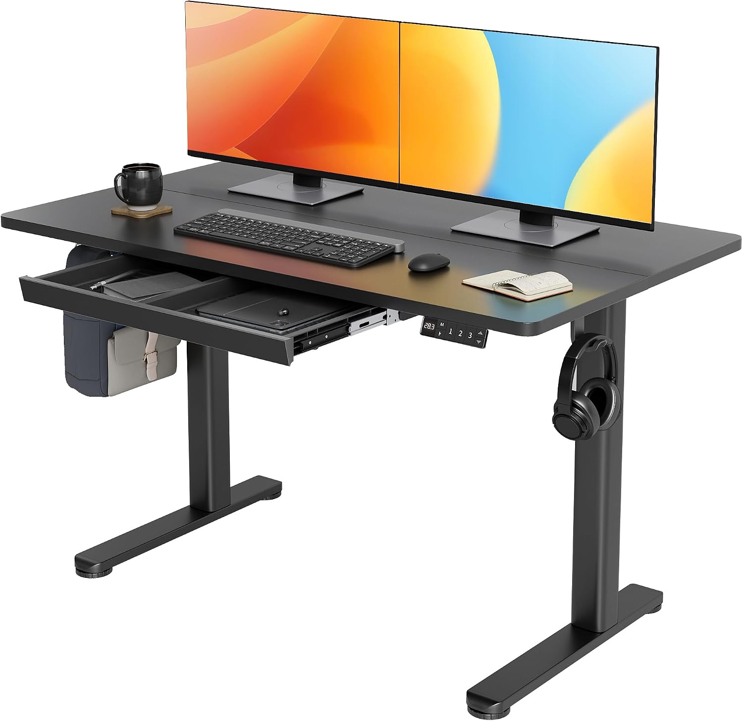 Claiks Standing Desk with Drawers, 48x24 Inch Electric Stand Up Desk, Adjustable Height Computer Workstation, Black