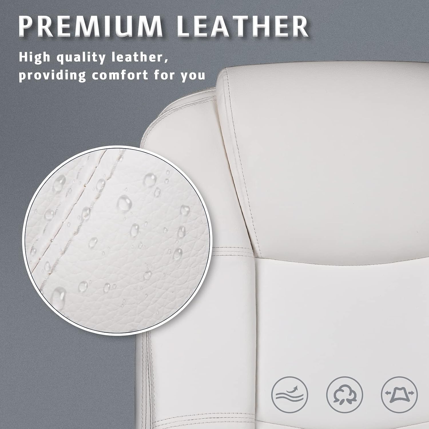 LEMBERI Office Desk Chair, Managerial Executive Chair, High Back Computer Chair, Ergonomic Height Adjustable PU Leather Chairs with Padded Armrest for Long Time Sitting (White)