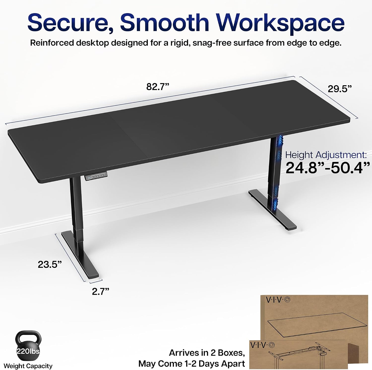 VIVO Electric 83 x 30 in Standing Desk, Touch Screen Adjustment, 220 lb Frame Support, 2E Series, Black Top Black Frame, DESK-KIT-2E84B