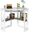 VECELO Corner Computer Desk 41x30 inch with Charging Station & Keyboard & Storage Shelves for Small Space,Triangle Table for Home Office Bedroom,White