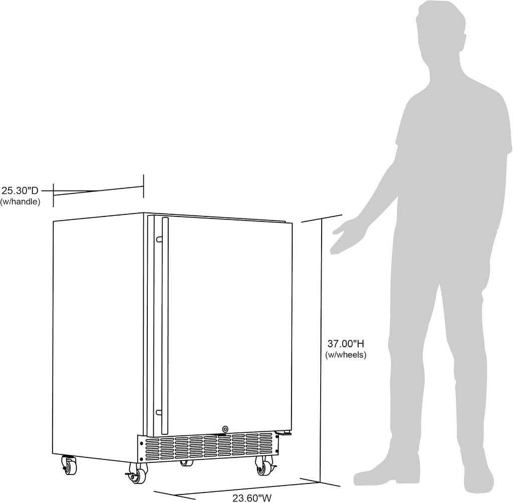 NewAir 24' Outdoor Beverage Fridge | Freestanding or Built-In Under counter Refrigerator for Outside Patio | Weatherproof Outdoor Fridge for 160 Cans with Auto-Closing Door | Stainless Steel
