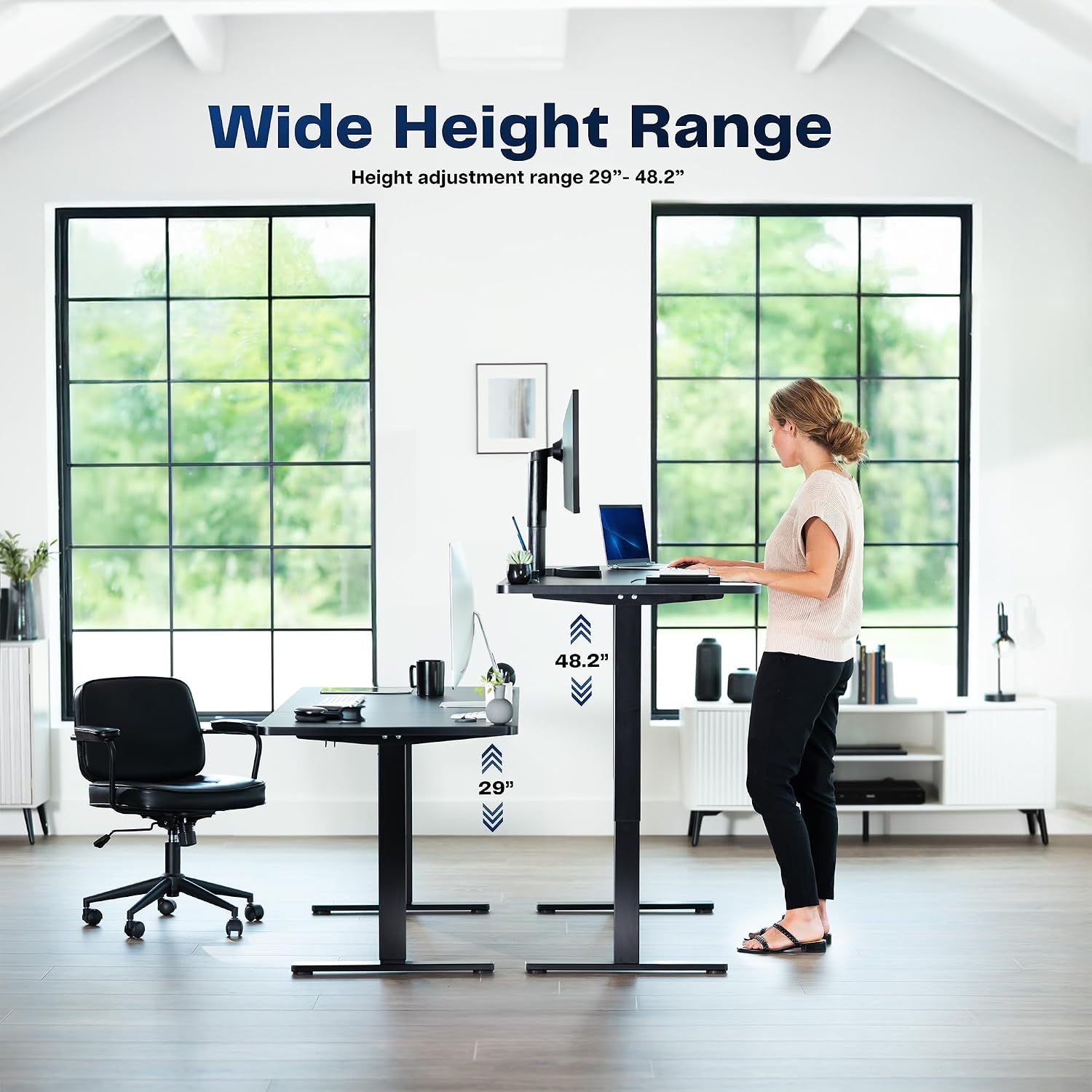 VIVO Electric 63 x 32 in Standing Desk, Memory Height Adjustment, 1B Series, Holds 220 lbs, White Top White Frame, DESK-KIT-1W1W