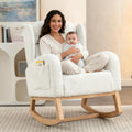 Nursery Glider Chair - Wingback Teddy Upholstered Rocking Chair with High Backrest, Ergonomic Rocker Chair for Breastfeeding & Baby Room, Modern Accent Armchair for Living Room & Bedroom, Lvory