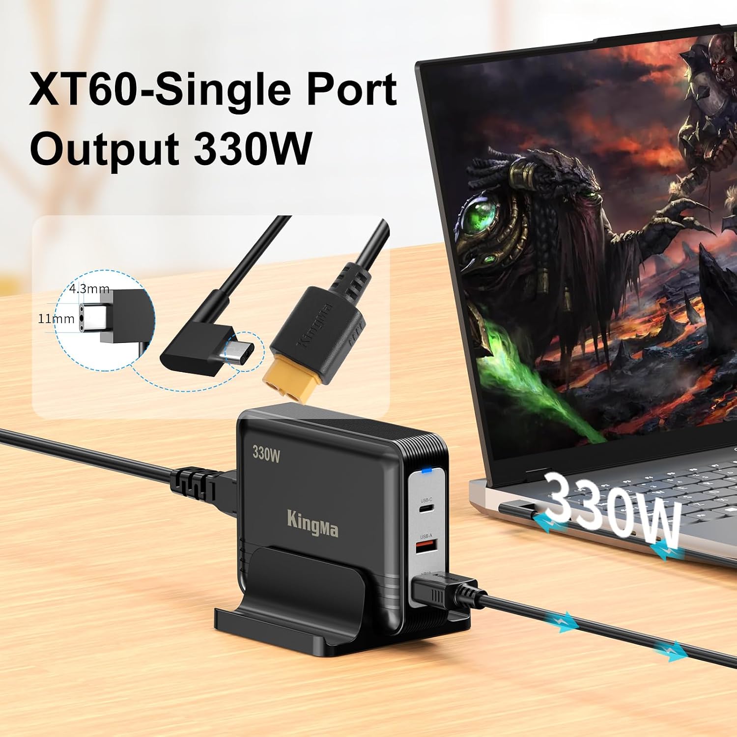 330W 20V/16.5A Laptop Charger Replacement for Razer Blade 18 (RTX 4060/4070),Multi Port PD 3.0 Fast Charging Adapter,XT60 Port,Compatible with Razer Blade 14/15/16/17, for Gaming&Engineering Laptop