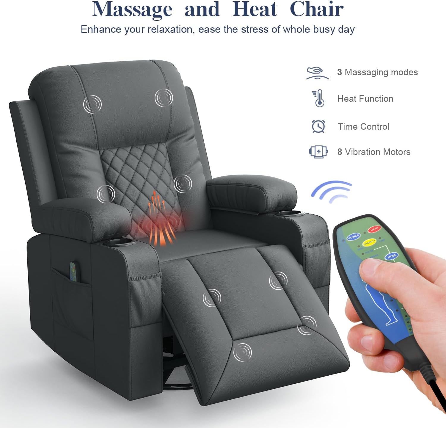FURNIMAT Recliner Chairs for Adults, Massage Rocker with Heated Modern Ergonomic Lounge 360 Degree Swivel Single Sofa Seat Living Room Lounge Recliners Gray