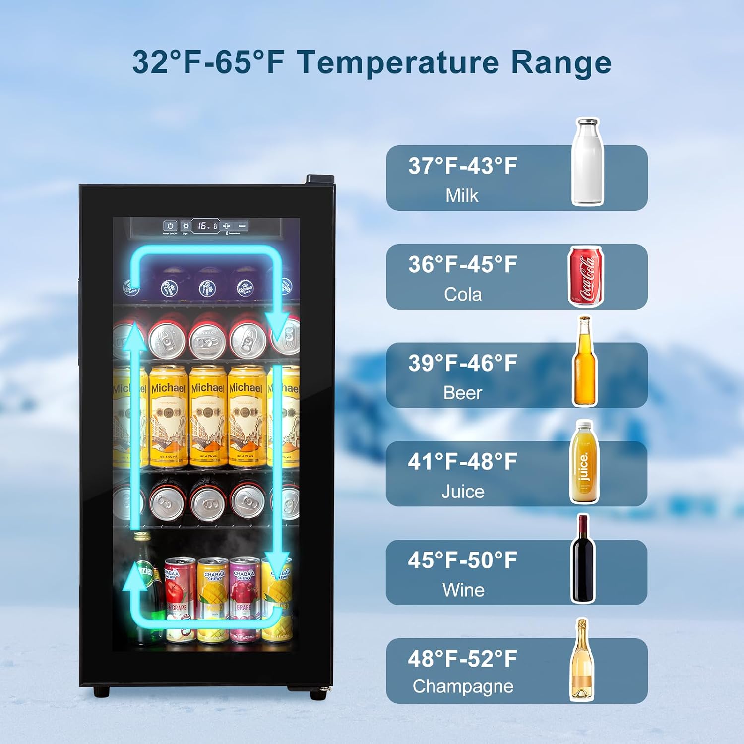 Cucina Magica Beverage Refrigerator 180 Can, Black Beer Fridge with Glass Door, 3.2 Cu Ft Mini Fridge for Drinks, Freestanding Cooler with Adjustable Shelves & Digital Temp Control