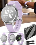 Garmin Lily 2 Active, Silver with Purple Jasmine Silicone Band, Small and Stylish Smartwatch, Built-in GPS, Hidden Display, Patterned Lens, Up to 9 Days Battery Life Power Bank Bundle