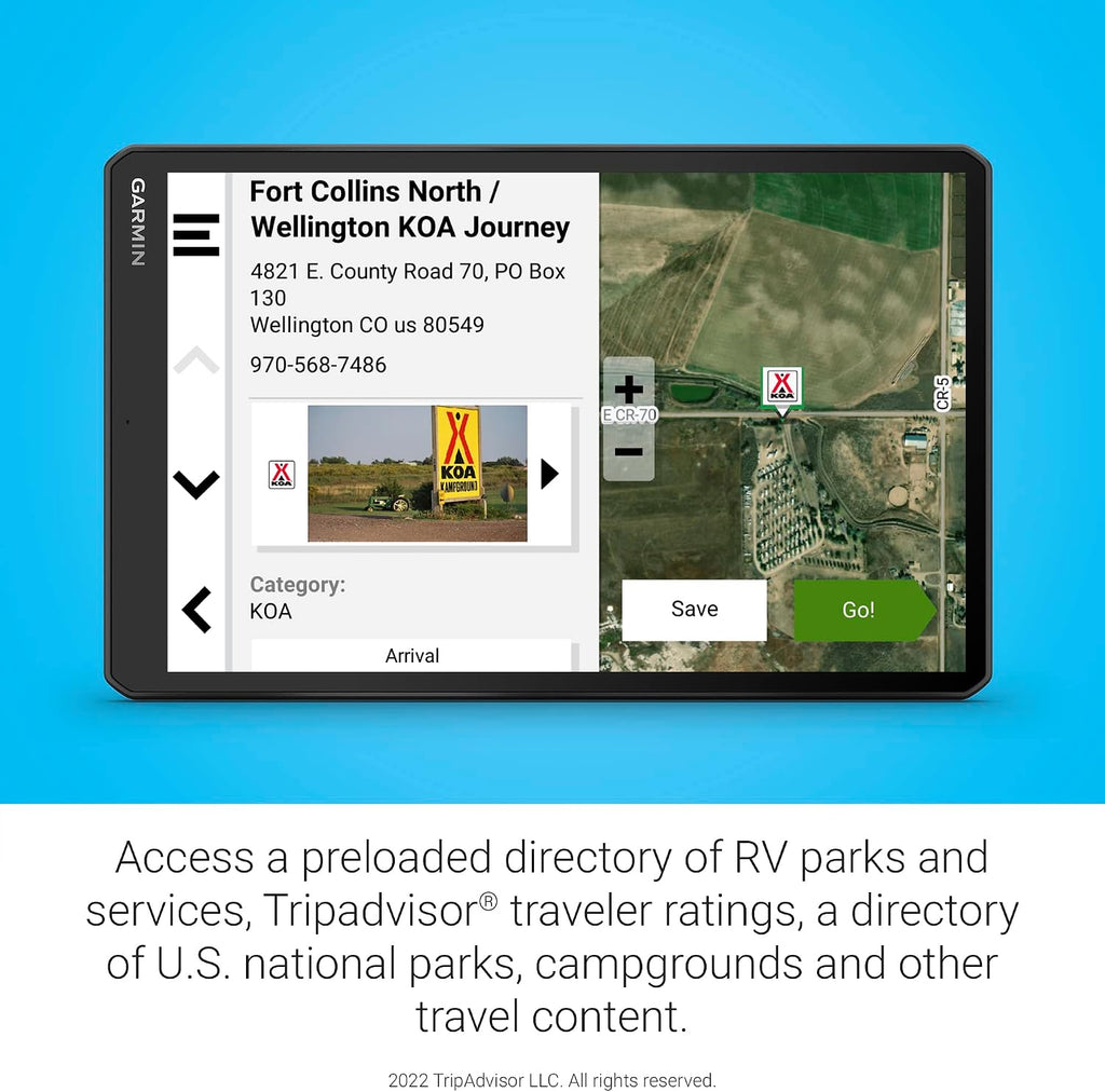 Garmin RV 1095, Extra-Large, Easy-to-Read 10' GPS Navigator, Custom Routing, High-Resolution Birdseye Satellite Imagery, Directory of Parks and Services, Landscape or Portrait View Display