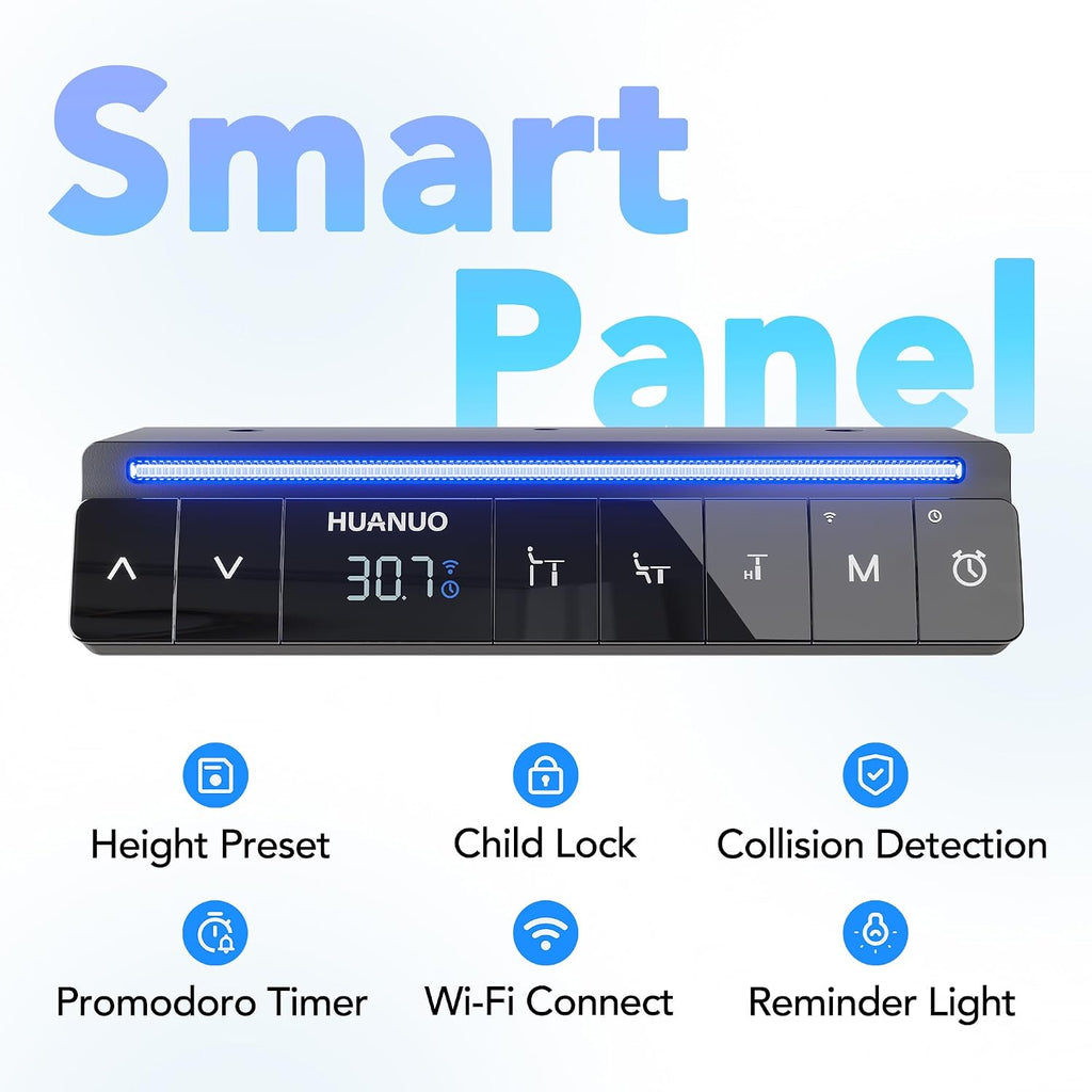 HUANUO AI-Powered Electric Standing Desk with Smart APP, Work with Alexa & Google, Adjustable Height, 3 Memory Settings, Sedentary Reminder, Ergonomic Sit-Stand Desk, 55-inch, Light Walnut
