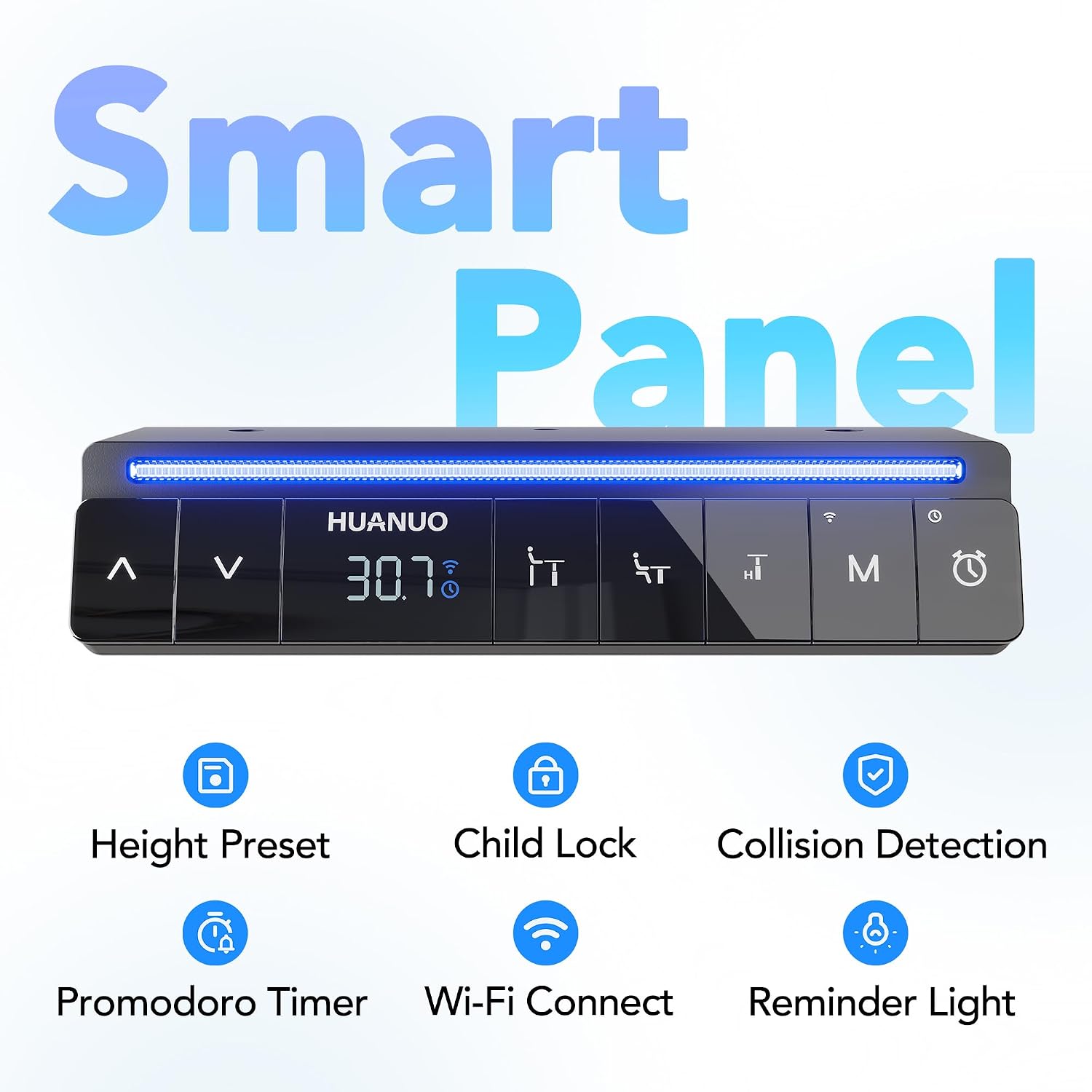 HUANUO AI-Powered Electric Standing Desk with Smart APP, Work with Alexa & Google, Adjustable Height, 3 Memory Settings, Sedentary Reminder, Ergonomic Sit-Stand Desk, 55-inch, Light Walnut