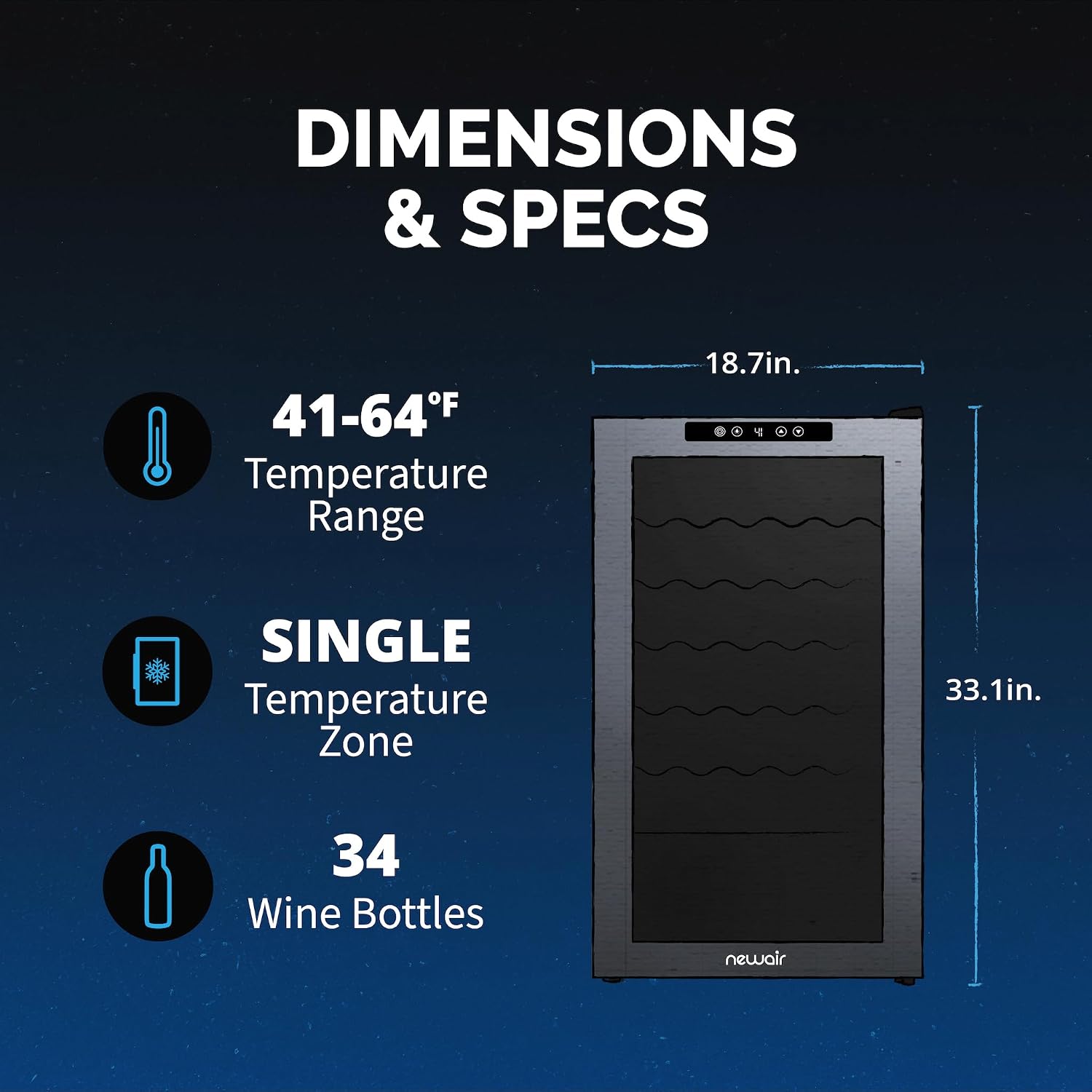 Newair 34 Bottle Wine Cooler Refrigerator | Shadow Series | Freestanding Mirrored Wine and Beverage Fridge with Double-Layer Tempered Glass Door & Compressor Cooling For Reds, Whites, & Sparkling Wine
