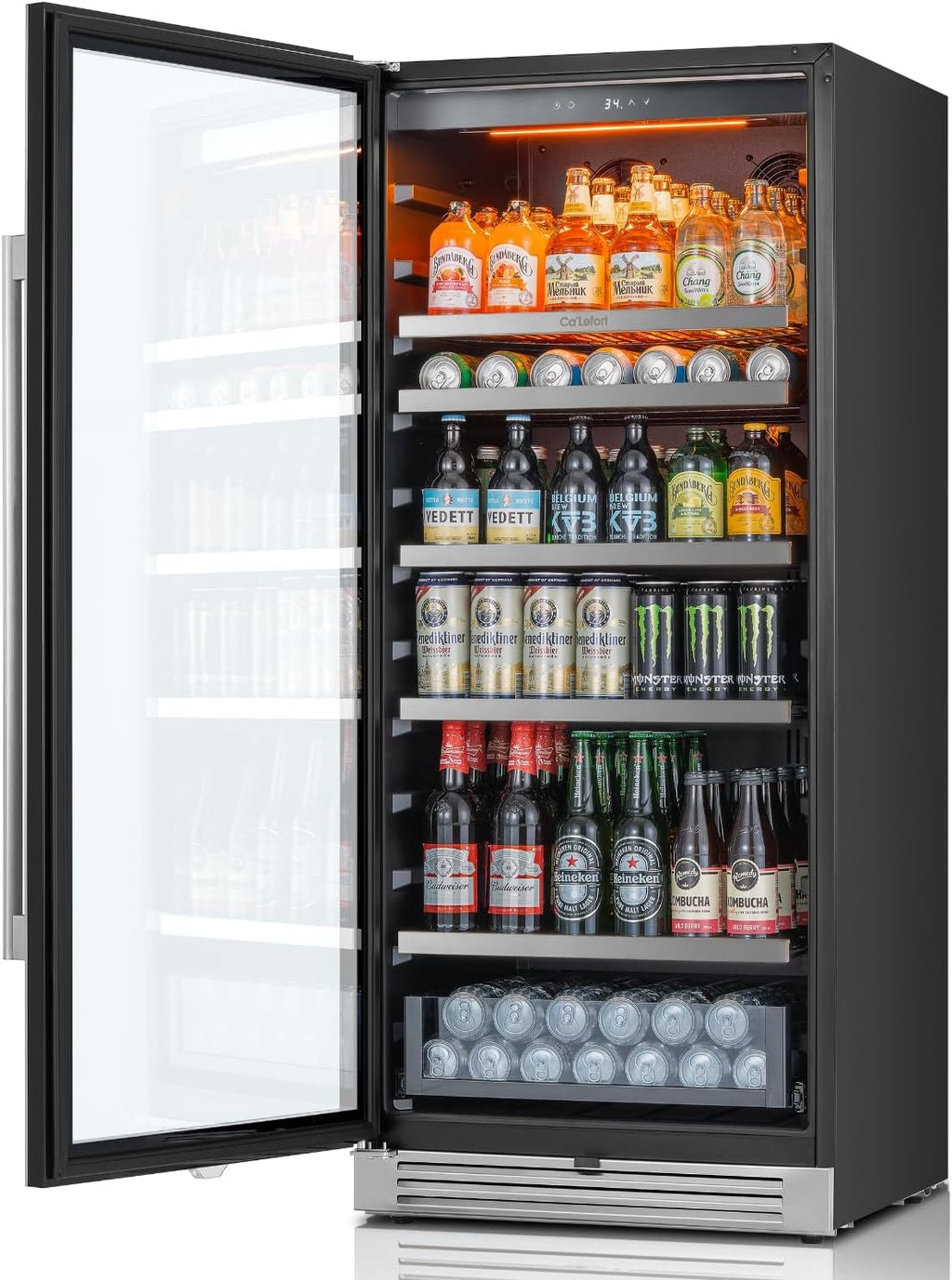Ca'Lefort Beverage-Refrigerator 24 Inch, Tall Beverage Fridge Cellars Large Bar Drink Cabinet Built-in or Freestanding with Glass Door, Beer Cooler for Bottles and Cans Beer/Soda/Water/Wine
