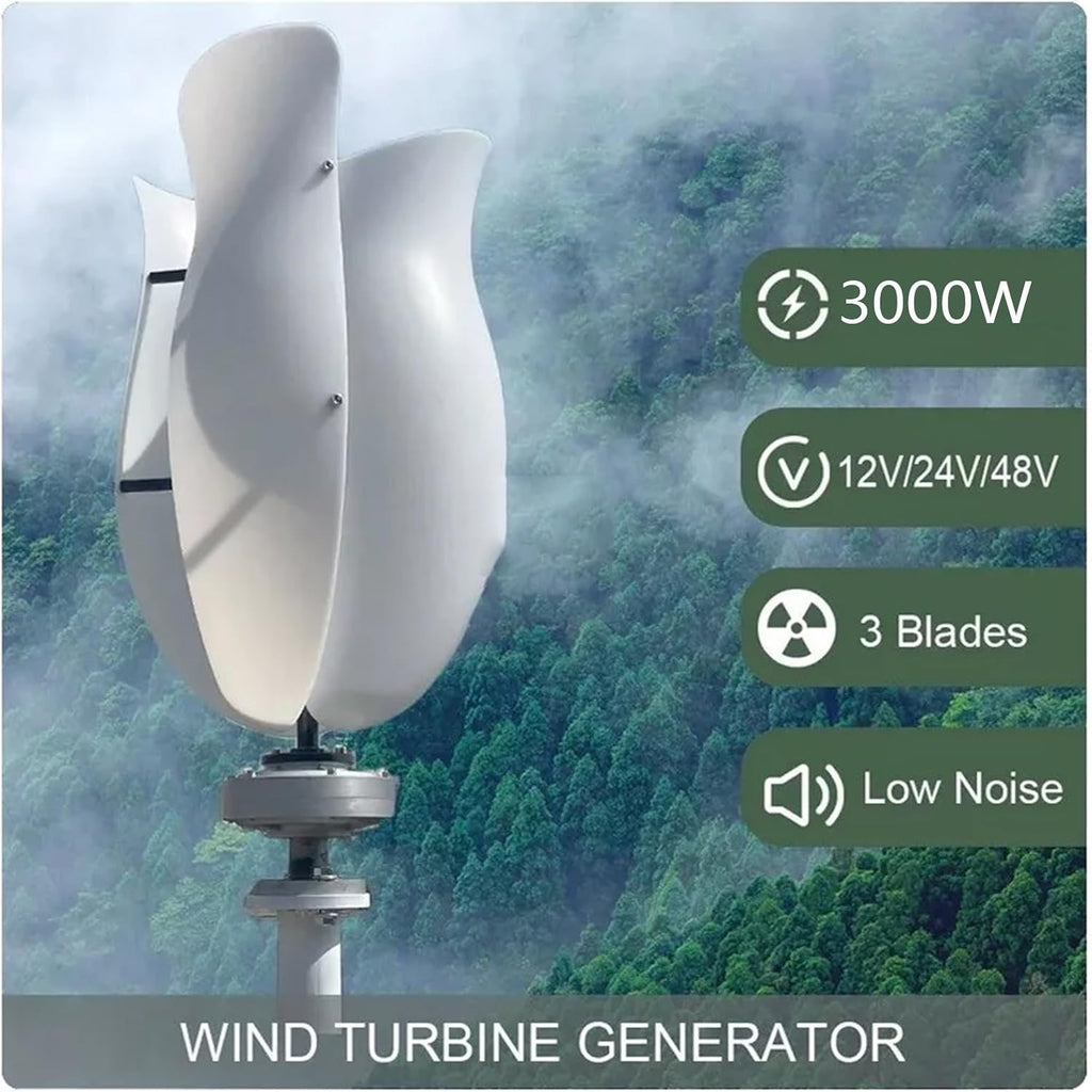 3000W Wind Turbine Generator Kit 12v 24v 48v Tulip Type Wind Generator Free Energy Windmill Vertical Axis Wind Turbine Generator Home Use Three Phase Generator(48V)