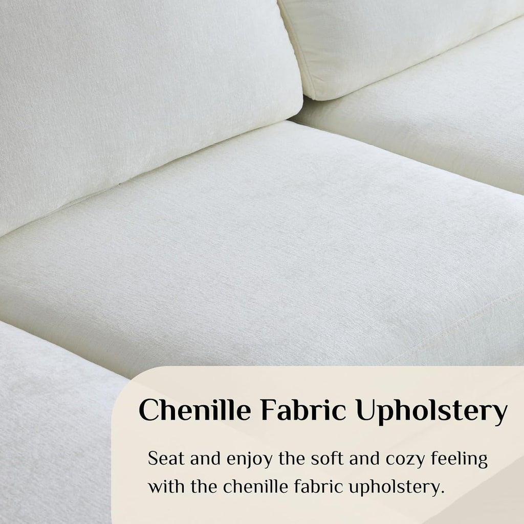 Karl home 111' Sectional Sofa U-Shaped 4-Seat Couch with Chaises Wood Grian Legs Chenille Fabric Upholstered for Living Room, Apartment, Office, Beige