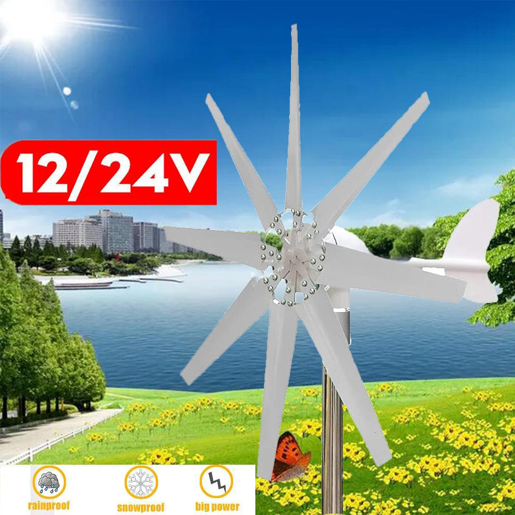 Portable Small Windmill Wind Turbine Generator Kit,600W-1000W 12V 24V 48V with MPPT Controller Wind Turbine Generator for Garden Lighting(White,8 Blades)