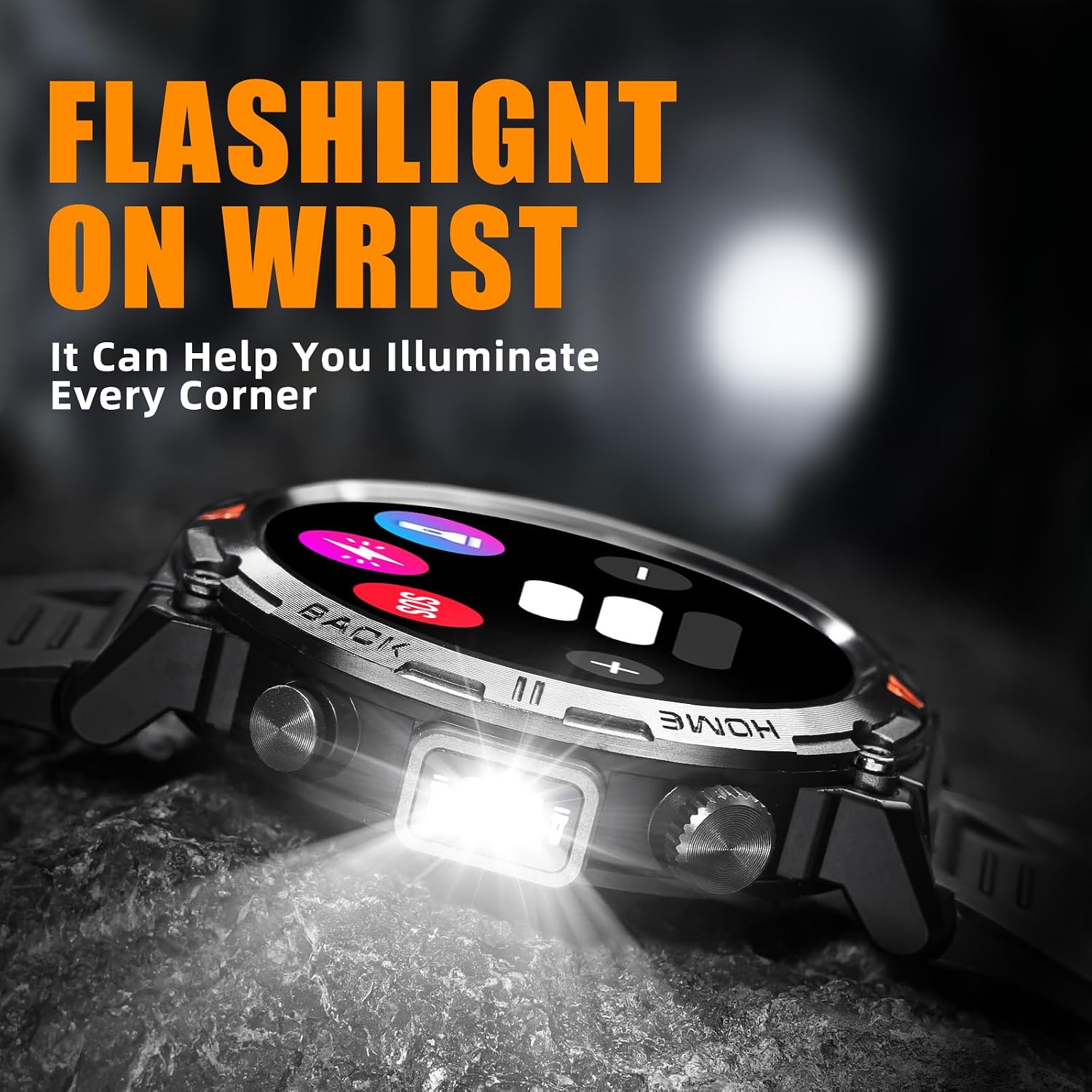 Military Smart Watches for Men Built-in GPS with LED Flashlight Compass, 3ATM Waterproof Rugged Tactical Smartwatch with Text and Call, 1.45' HD Fitness Tracker with HR SPO2 Monitor for iPhone Android