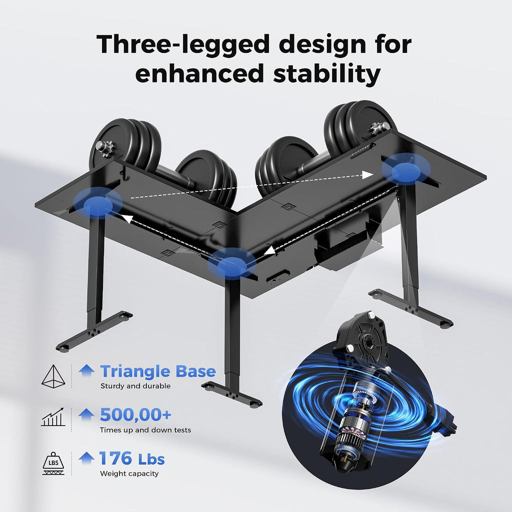 Agilestic Electric L Shaped Standing Desk 63 x 48 Inch with Power Outlet, Height Adjustable Corner Stand up Desk with Cable Management,Sit Stand Home Office Workstation with Splice Board, Black