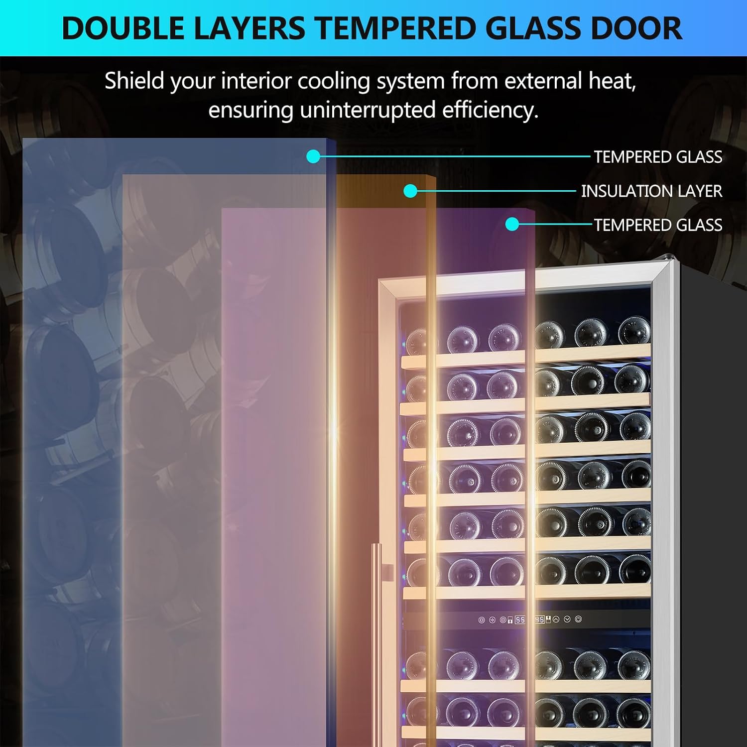 ORYMUSE Dual Zone Wine Fridge Freestanding 175 Bottle, 24 Inch Large Capacity Built-in Wine Cooler Refrigerator with Upgraded Compressor Cooling and Intelligent Temperature Memory