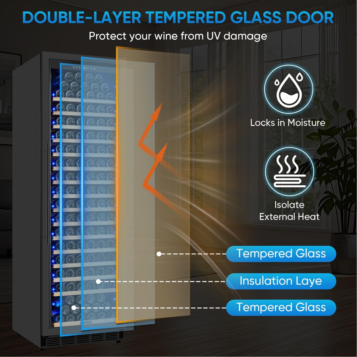 Large Wine Fridge, 200 Bottles Wine Fridge with Fast Cooling and Intelligent Temperature Memory, Wine Cooler Refrigerator Freestanding or Built-in, Tall Wine Refrigerator with Glass Door, Black