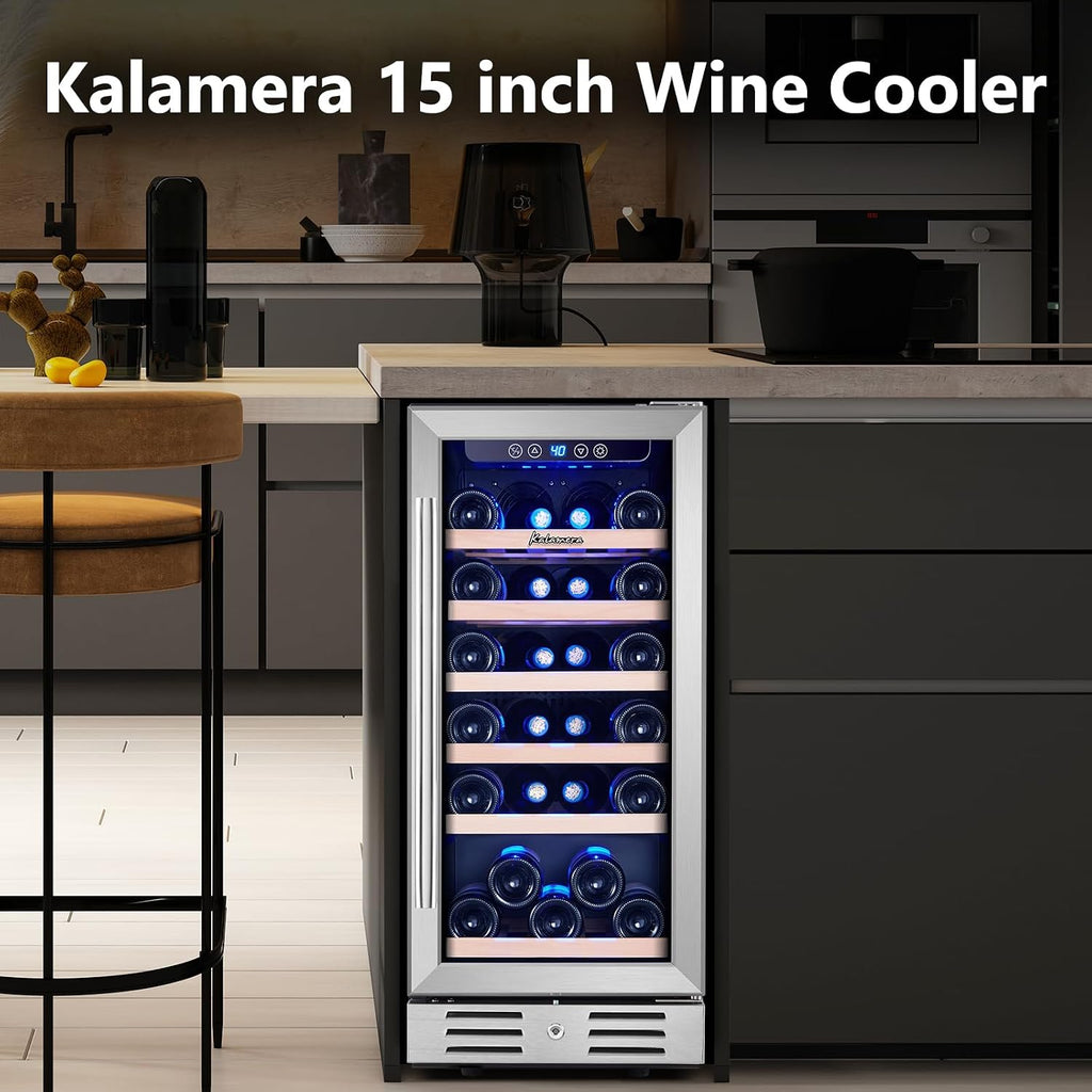 Kalamera 15 Inch Wine Fridge, 28 Bottle Wine Cooler Refrigerator, 40-66℉ Digital Temperature Control,Built-in or Freestanding
