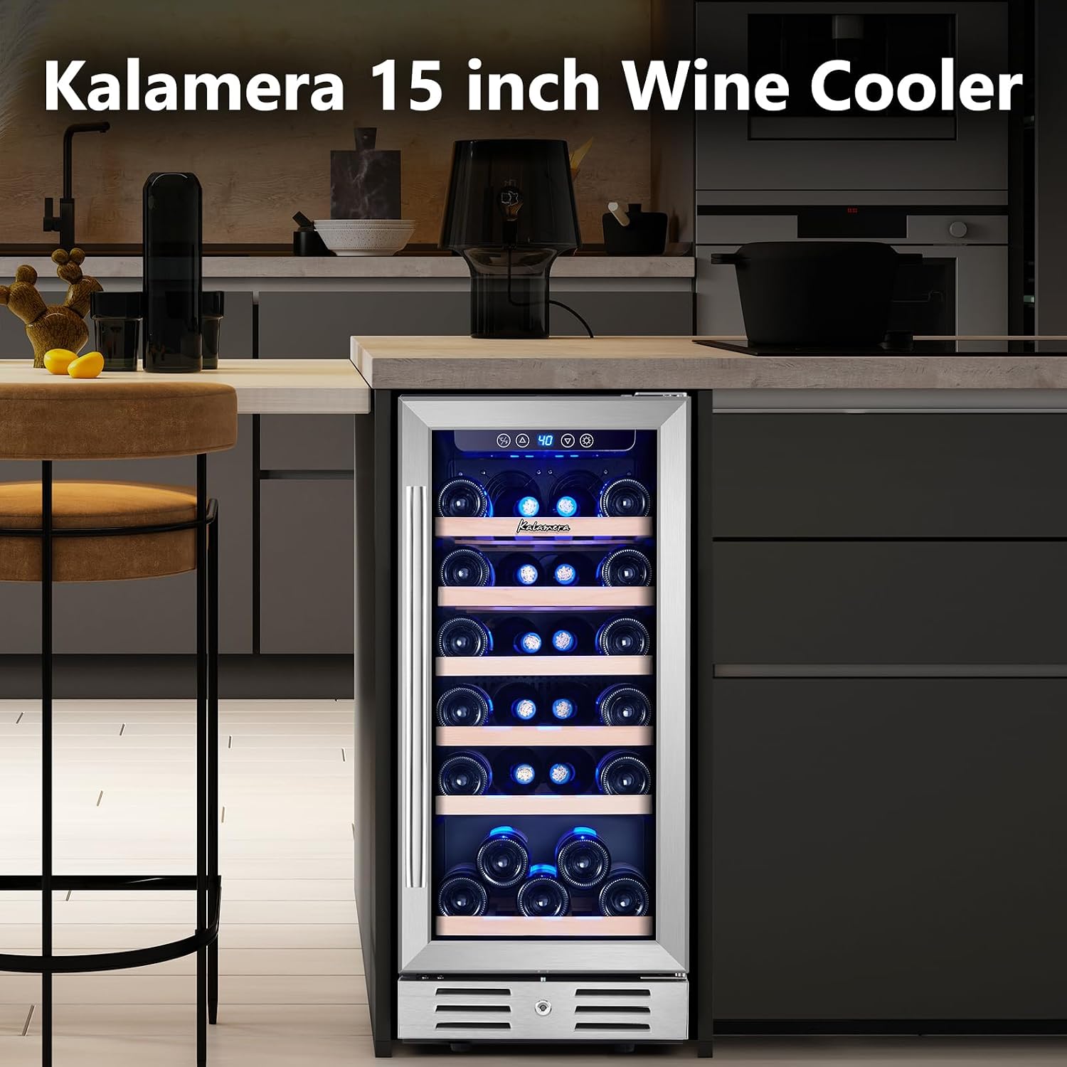 Kalamera 15 Inch Wine Fridge, 28 Bottle Wine Cooler Refrigerator, 40-66℉ Digital Temperature Control,Built-in or Freestanding