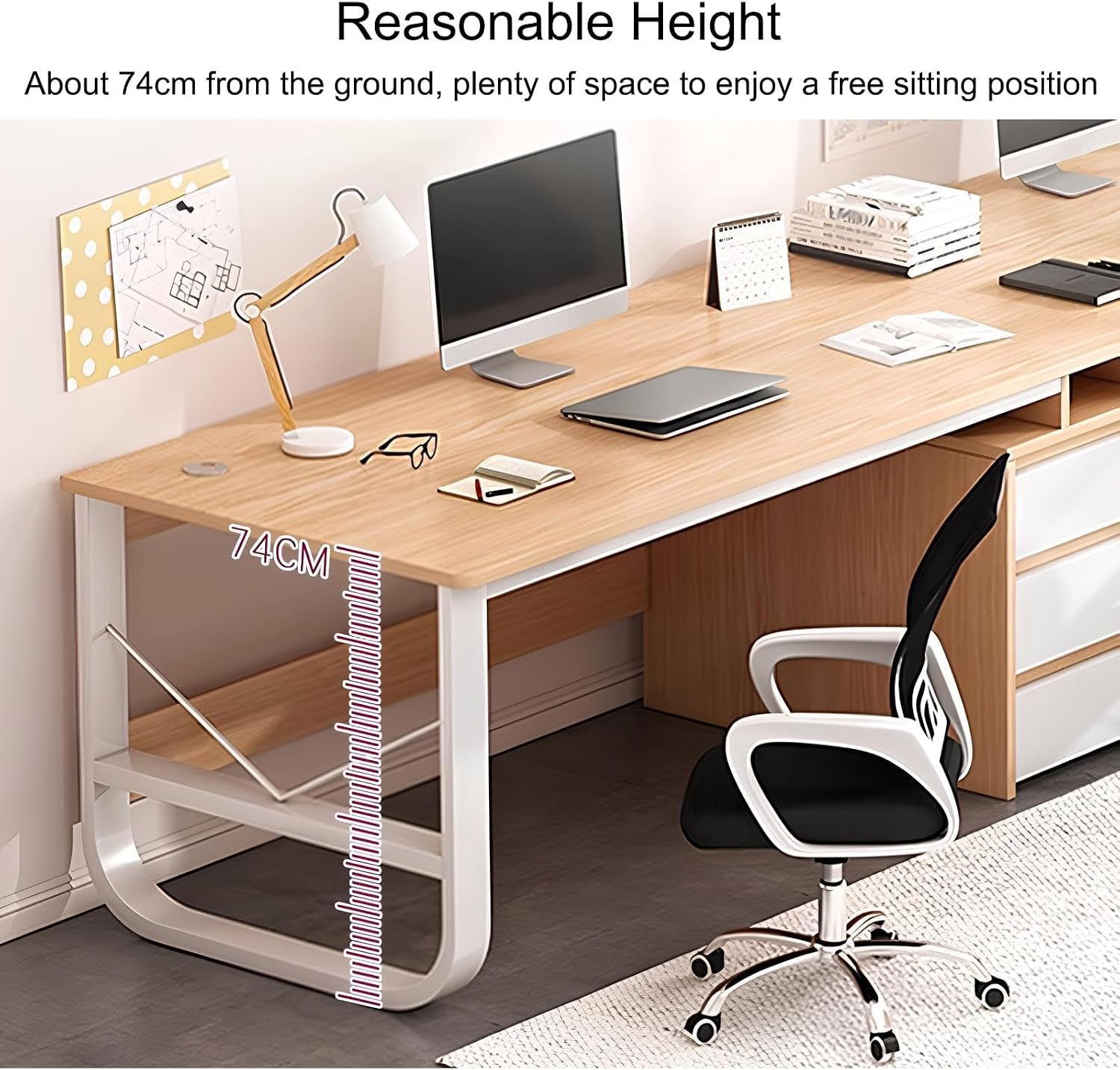 Two Person Desk with 3 Drawers, Large Double Study Writing Table, Wooden 2 Person Gaming Desk Computer Table Dual Workstation, for Home Office(Walnut,200cm/78.74in)