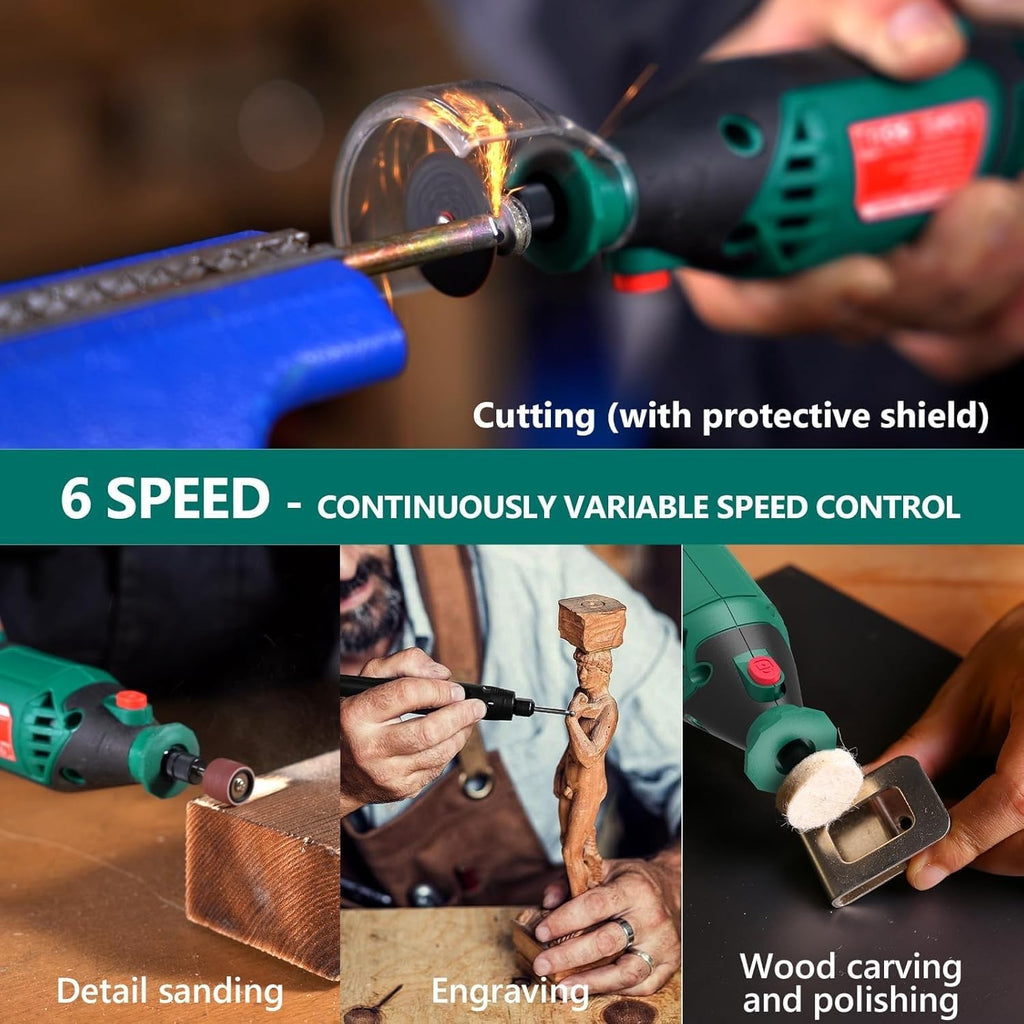 HYCHIKA 180W Variable Speed Rotary Tool 173pcs Accessories Kit,6.2A Mini Circular Saw with 3 Blades,2-Tool Power Tool Set Combo Kit