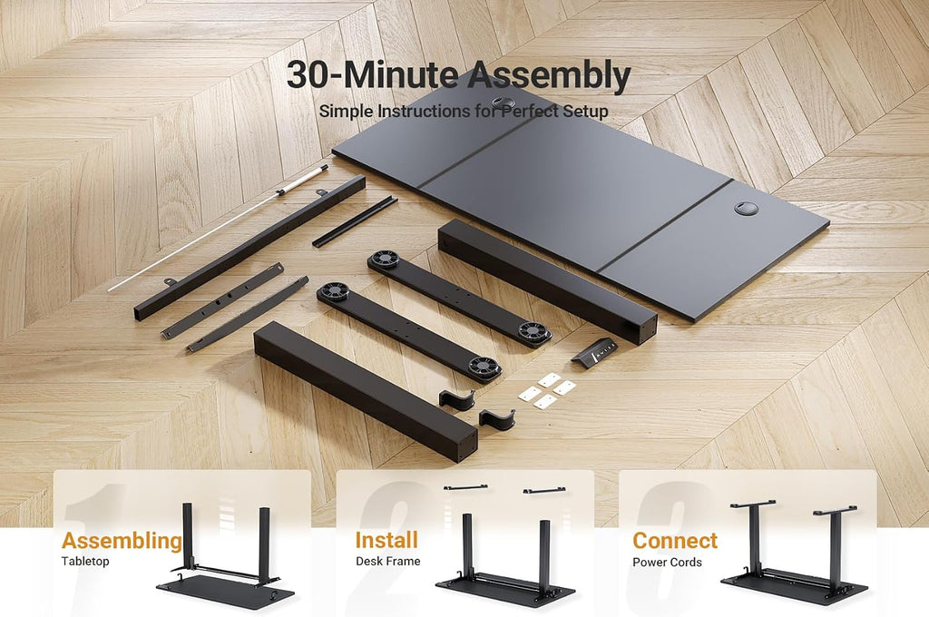 INNOVAR Electric Standing Desk, Adjustable Height Stand up Desks, 48 x 24 Inches Sit Stand up Desk for Home Office Computing, 3-Preset Memory Height Ergonomic Rising Desks, Deep Dark