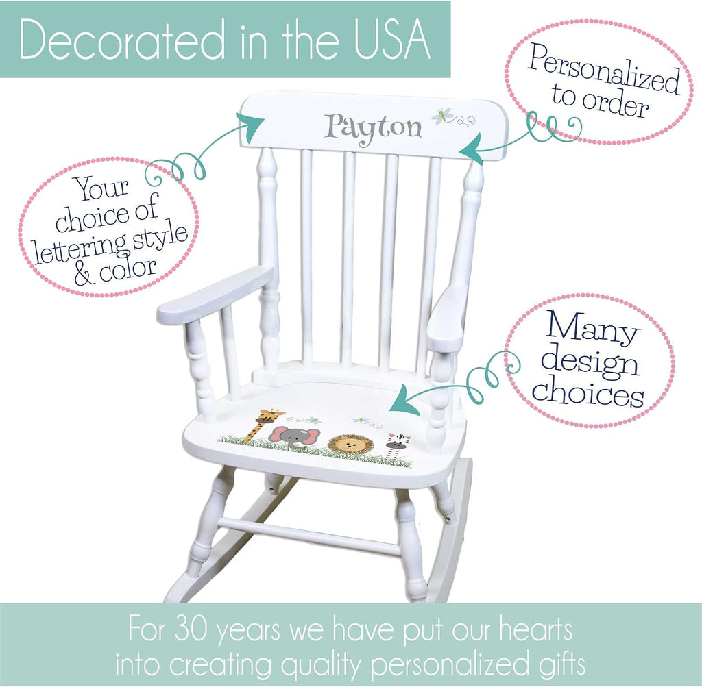 My Bambino Personalized Wooden Rocking Chair for Kids | Natural Childrens Rocking Chair (Safari) | Custom Name Toddler Chair | Baby Shower & Birthday Gift