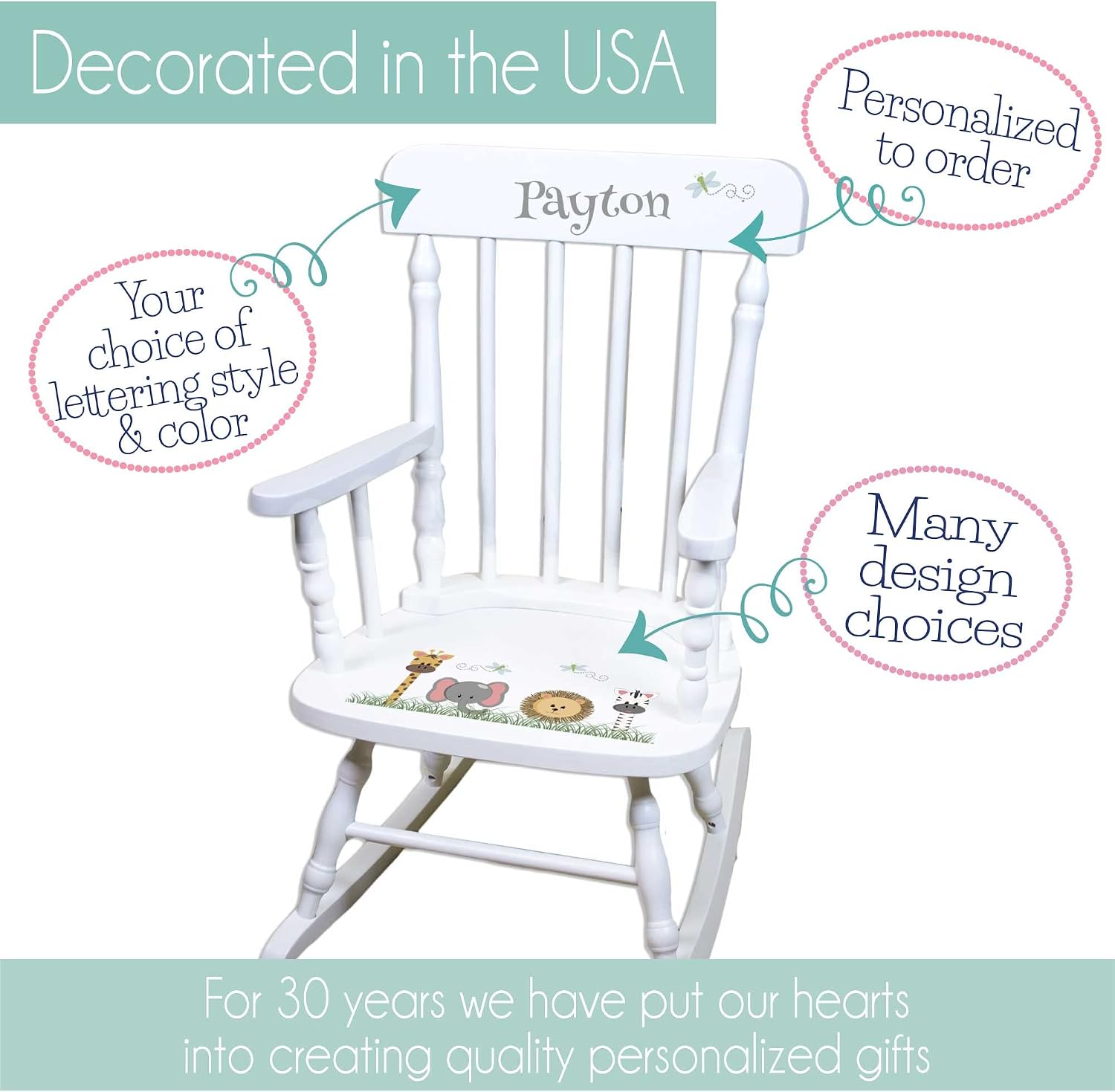 My Bambino Personalized Wooden Rocking Chair for Kids | Natural Childrens Rocking Chair (Woodland Animal) | Custom Name Toddler Chair | Baby Shower & Birthday Gift