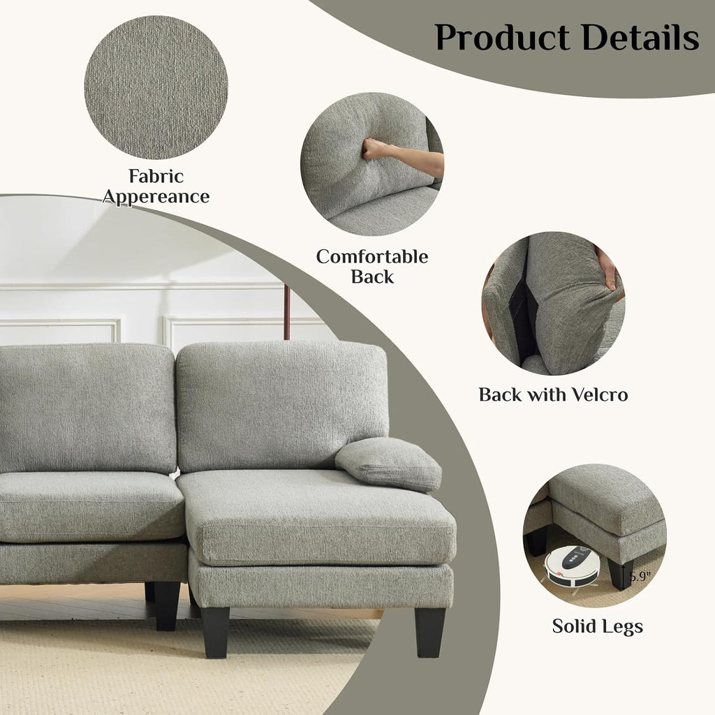 Karl home 110' U-Shape Sectional Couches for Living Room Chenille Upholstery 4 Seat Sofa Set with Double Chaises & Wood Grain Legs for Apartment, Dust Grey