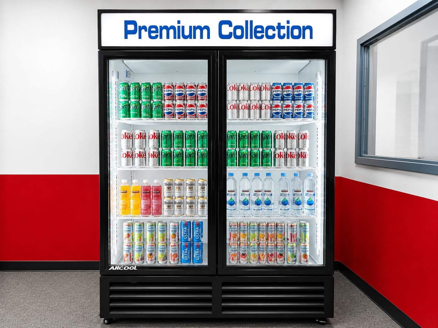 Commercial Flower Beverage Refrigerator Floral Display Fridge,Two Glass Door Drink Cooler with LED Light Adjustable Shelves,ETL Sanitation,46 Cu Ft,54' Wide,Wheels Included