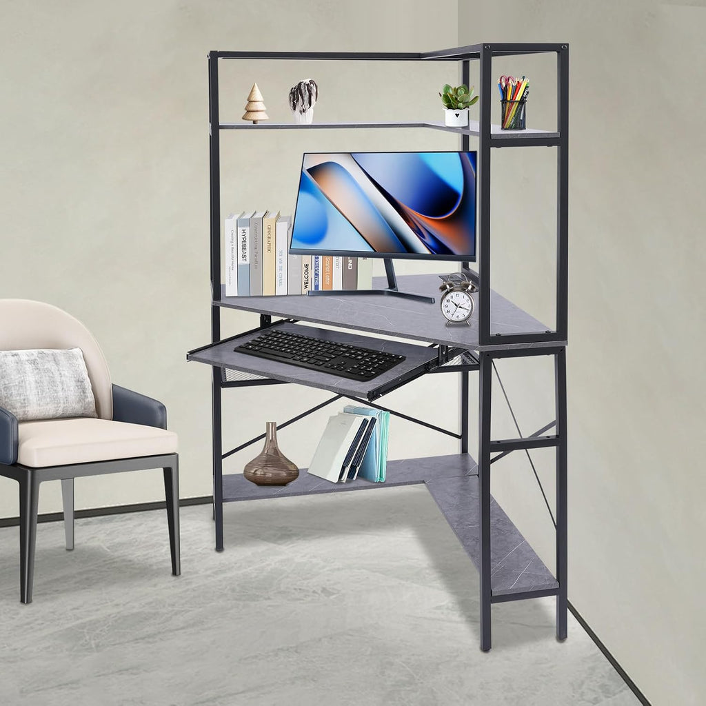 Corner Small Desk for Small Space, 29.5'*29.5'*60' Corner Computer Desk with USB Ports Triangle Gaming Desk with with RGB LED Lighting for Home Office, Living Room, Bedroom (1-Grey)