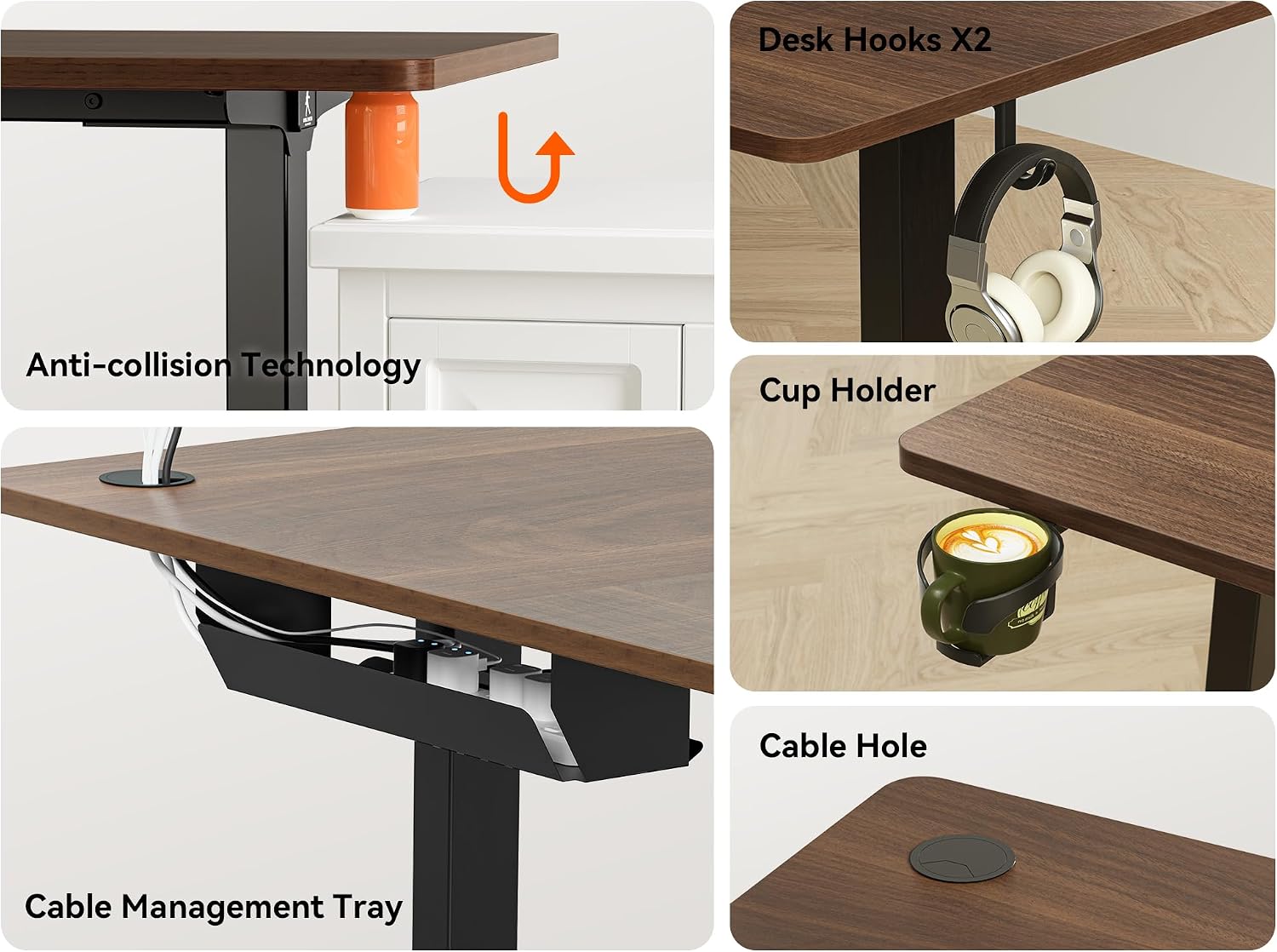 WALKINGDESK 55X45 Inches Reversible L Shaped Standing Desk Height Adjustable with Cup Holder, Electric Corner Computer Desk, Sit Stand up Home Office Desk, Ergonomic Gaming Desk, Black Walnut