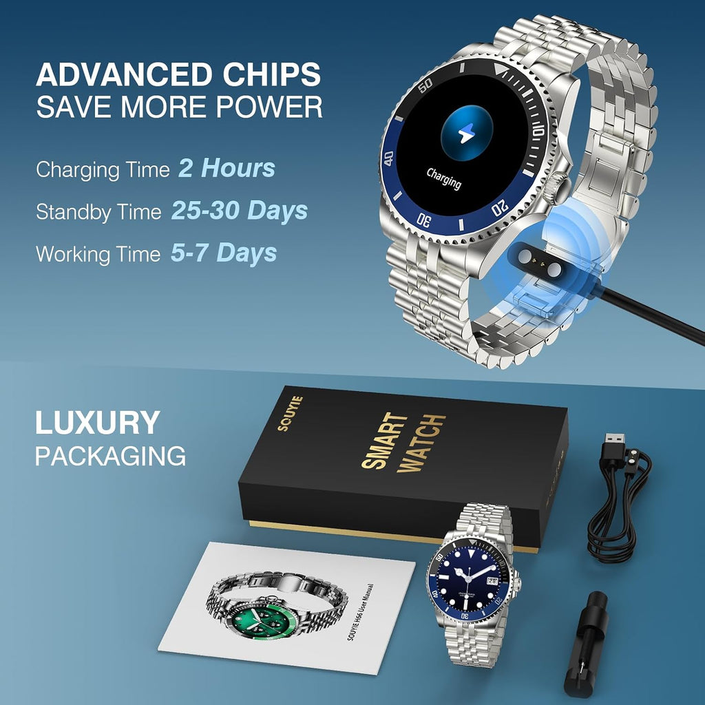 SOUYIE 2025 DA GPT Smart Watch for Men, Heart Rate, Blood Pressure, Blood Oxygen, Sleep Monitor, 107 Sports Modes, 1.19-inch AMOLED Display, Waterproof Round Watch, Compatible Android iOS Silver Blue