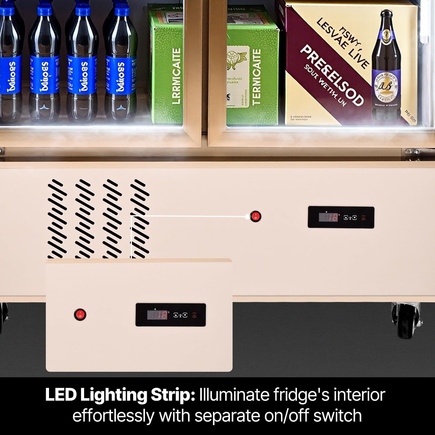 VEVOR Commercial Merchandiser Refrigerator 2 Glass Doors, 23 Cubic Ft, Upright Display Beverage Cooler 79' Tall x 39.4' Width, Fridge with LED Lighting for Drink Wine Soda, Gold
