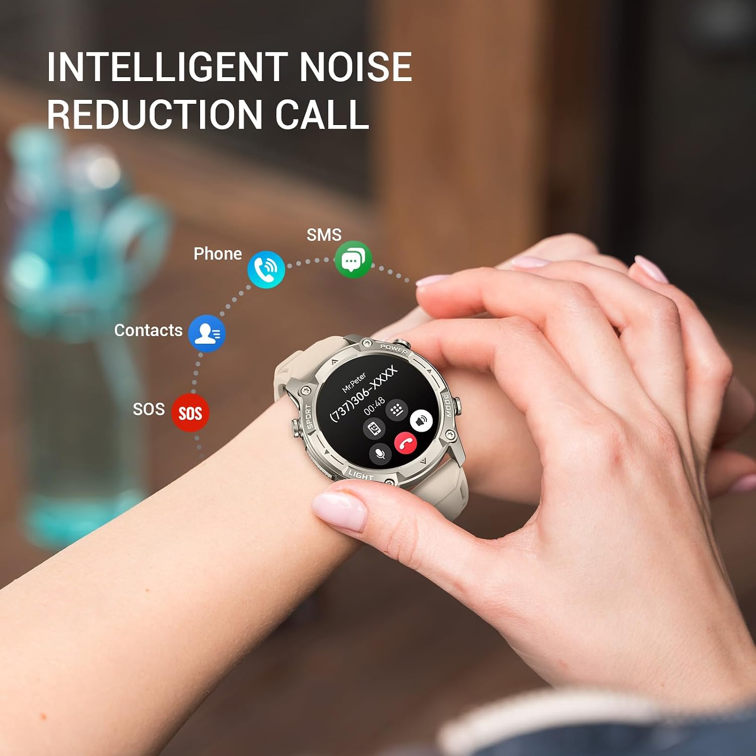 Smart Watch for Men, with GPS, Offline Maps, Heart Rate, Blood Oxygen, Stress, Sleep Monitor, 178 Sports Modes, 5ATM Waterproof Round Watch, 1.43-inch AMOLED Display, Compatible Android and iOS Khaki