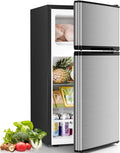 Antarctic Star Mini Fridge with Freezer, Double Door Compact Refrigerator, Adjustable Thermostat, Small Fridge for Bedroom Office Dorm Apartment, 2.45 Cu.Ft Silver