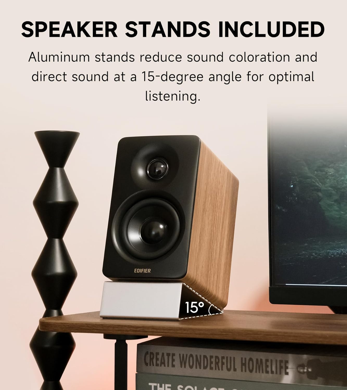 Edifier M60 Multimedia Speaker Bluetooth 5.3, 66W RMS, Hi-Res Audio & Hi-Res Wireless Audio, LDAC,3' Mid Bass & 1' Tweeter, USB-C & Aux Inputs, Compact Desktop Speaker – Classic Oak