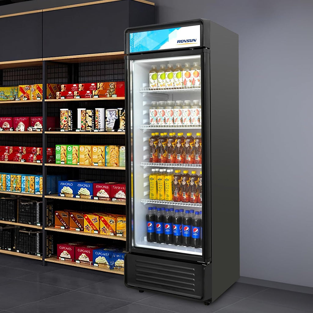 ROVSUN 12.5 Cu.Ft Commercial Refrigerator Display Refrigerator ETL NSF Certified, Commercial Beverage Cooler Glass Door Merchandiser Drink Fridge w/Adjustable Shelves LED Light for Bar Restaurant