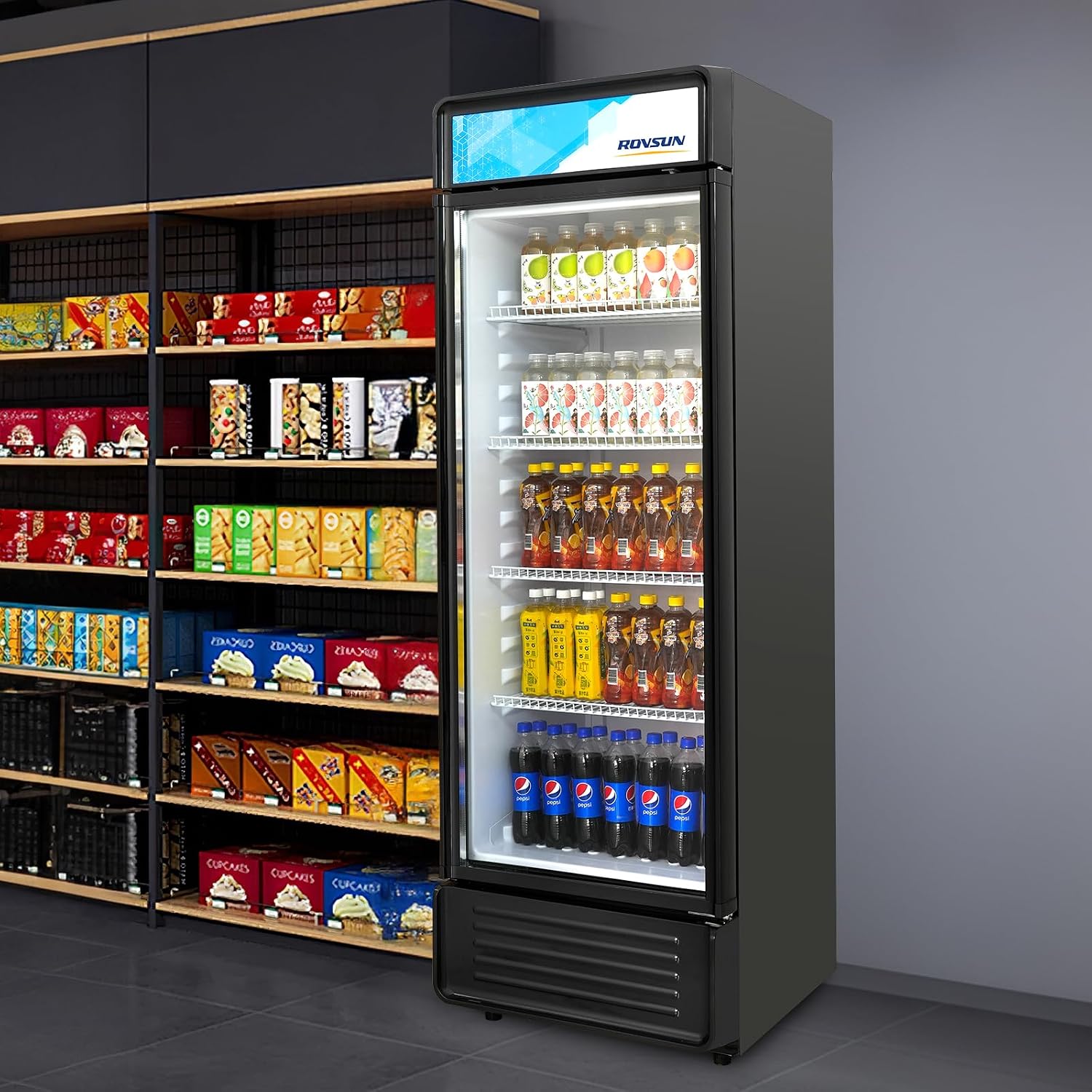 ROVSUN 12.5 Cu.Ft Commercial Refrigerator Display Refrigerator ETL NSF Certified, Commercial Beverage Cooler Glass Door Merchandiser Drink Fridge w/Adjustable Shelves LED Light for Bar Restaurant