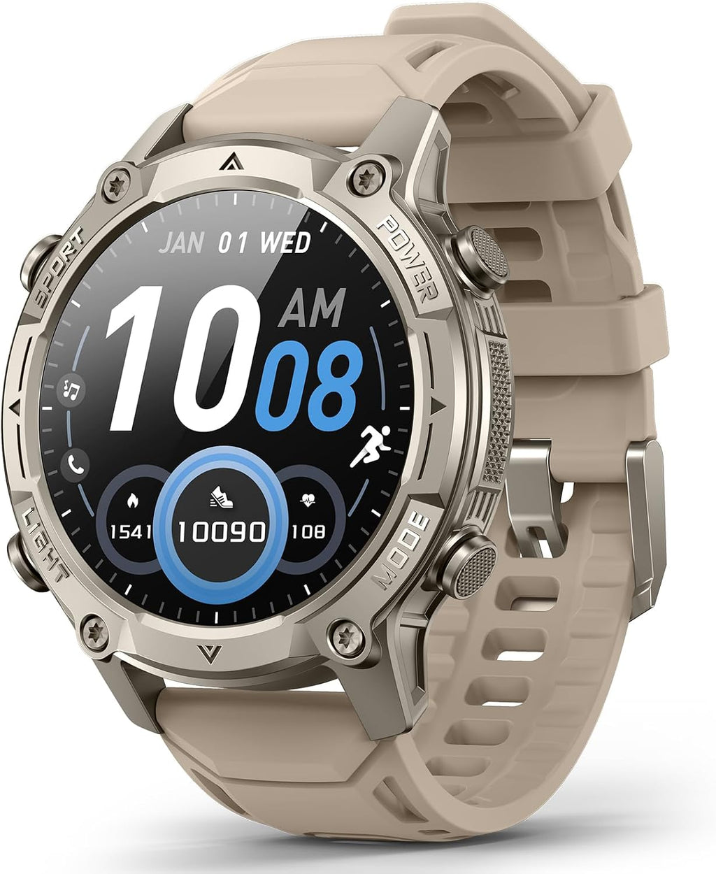 Smart Watch for Men, with GPS, Offline Maps, Heart Rate, Blood Oxygen, Stress, Sleep Monitor, 178 Sports Modes, 5ATM Waterproof Round Watch, 1.43-inch AMOLED Display, Compatible Android and iOS Khaki