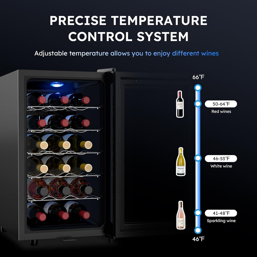 Mojgar 18 Bottle Wine Cooler, Freestanding Wine Fridge with 54-66℉ Digital Temperature Control, Countertop Wine Refrigerator for Wine Enthusiast, 48 L