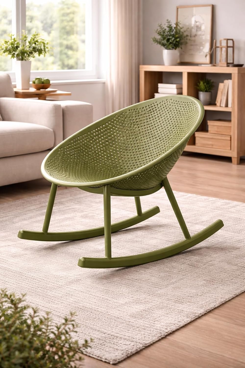 2xhome Patio Rocking Chair | Oval Egg Shaped Lounge Rocker | All Weather Plastic | Modern Accent Side Chair for Indoor or Outdoor Use, Green, Single, Set of 1